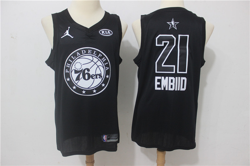 Men Philadelphia 76ers #21 Embiid Black 2108 All Stars NBA Jerseys